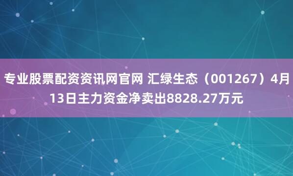 专业股票配资资讯网官网 汇绿生态（001267）4月13日主力资金净卖出8828.27万元